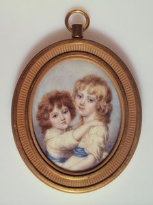 Portrait of two little girls, c1850. Creator: American School