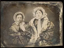 Portrait of Two Seated Women in Bonnets, about 1855. Creator: Unknown