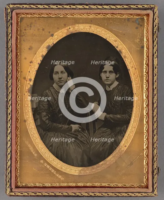 Portrait of Two Seated Young Women, about 1860. Creator: Wells & Kneeland.