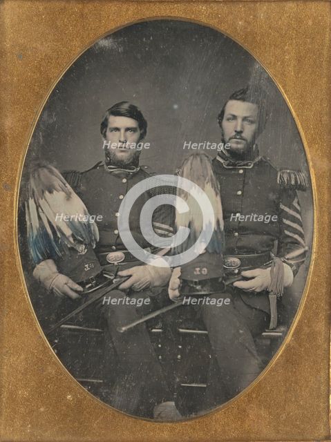 Portrait of Two Seated Men in Military Uniforms, about 1850. Creator: Unknown.