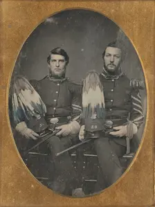 Portrait of Two Seated Men in Military Uniforms, about 1850. Creator: Unknown