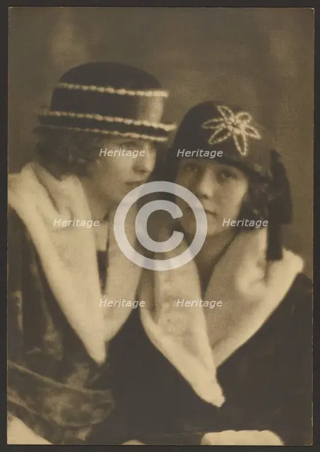 Portrait of Two Women in Hats with White Piping, 1907-1943. Creator: Louis Fleckenstein.
