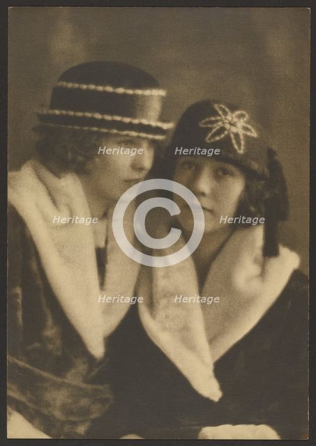 Portrait of Two Women in Hats with White Piping, 1907-1943. Creator: Louis Fleckenstein.