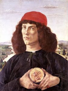 Portrait of unknown man with the medal of Cosimo the Elder painting by Sandro Botticelli (1444 …