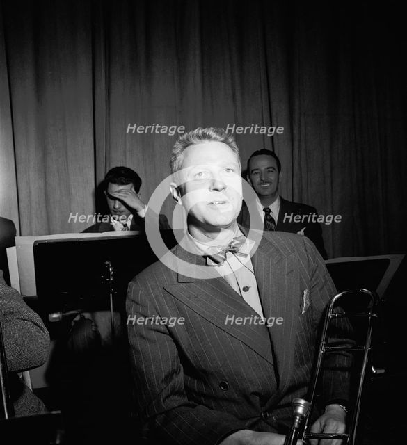 Portrait of Vernon Brown, Spots Esposito, and Bobby Hackett, Museum of Modern Music...N.Y., 1947. Creator: William Paul Gottlieb.