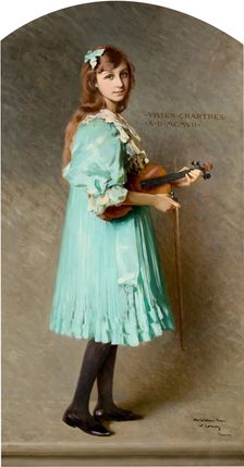 Portrait of Vivien Chartres (1893-1941) as a girl, holding her violin, 1907. Creator: Corcos, Vittorio Matteo (1859-1933)