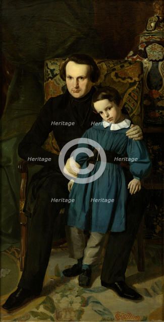 Portrait of Victor Hugo (1802-1885) with his son, 1836. Creator: Chatillon, Auguste de (1813-1881).