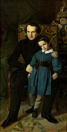 Portrait of Victor Hugo (1802-1885) with his son, 1836. Creator: Chatillon, Auguste de (1813-1881)