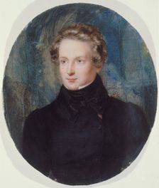Portrait of Victor Hugo against the background of Notre-Dame de Reims, 1825. Creator: Jean Alaux