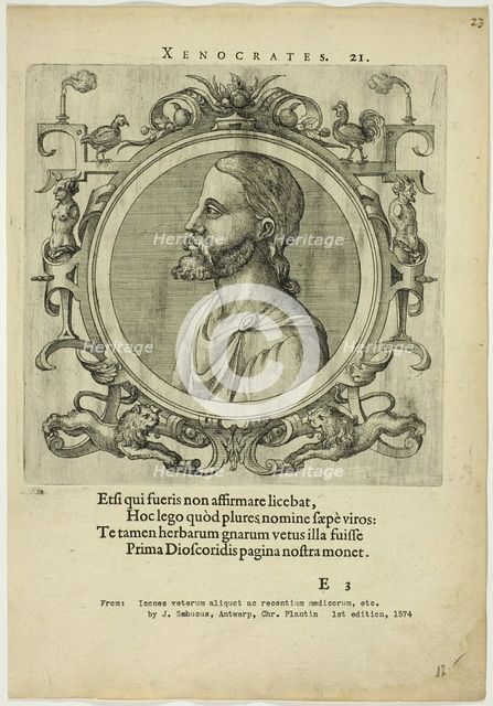 Portrait of Xenocrates, published 1574. Creators: Unknown, Johannes Sambucus.