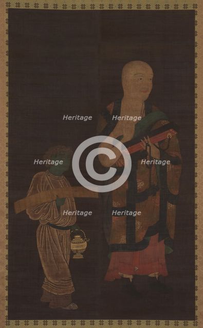 Portrait of Xuanzang (Genjo) with Attendant, 14th century. Creator: Unknown.