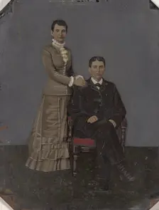 Portrait of young couple, 1860s-1880s. Creator: Unknown