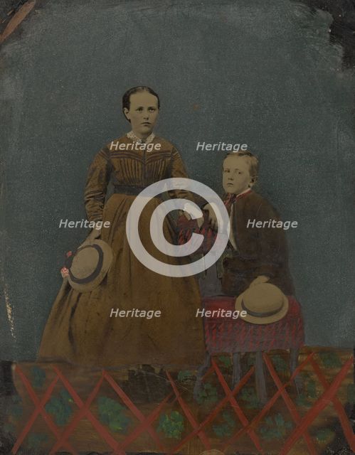 Portrait of young boy and girl, 1860s-1880s. Creator: Unknown.