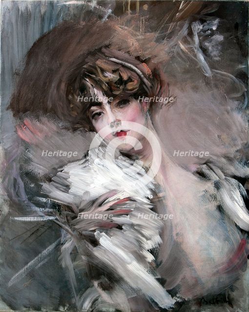 Portrait of young lady with white hair ribbon, 1912.