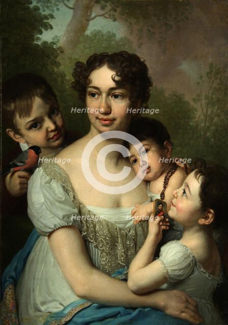 Portrait of Yelena Balashova with Children, c. 1811. Artist: Borovikovsky, Vladimir Lukich (1757-1825)