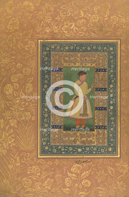 Portrait of Zamana Beg, Mahabat Khan, Folio from the Shah Jahan Album, recto: ca. 1610. Creators: Mir 'Ali Haravi, Manohar.