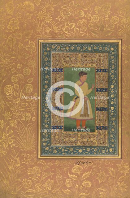 Portrait of Zamana Beg, Mahabat Khan, Folio from the Shah Jahan Album, recto: ca. 1610. Creators: Mir 'Ali Haravi, Manohar.