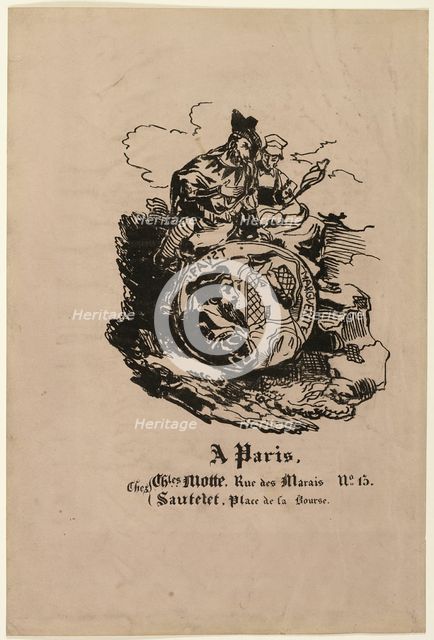 Portrait Medallion of Faust and Marguerite, publisher's sheet from Faust, 1828. Creators: Achille Deveria, Eugene Delacroix.