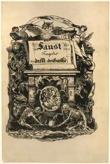 Portrait Medallion of Goethe, title page from Faust, 1828. Creators: Achille Deveria, Eugene Delacroix