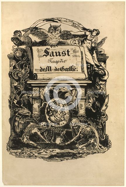 Portrait Medallion of Goethe, title page from Faust, 1828. Creators: Achille Deveria, Eugene Delacroix.