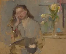 Portrait Sketch of a Young Girl-two-sided painting, 1894. Creator: Olga Boznanska