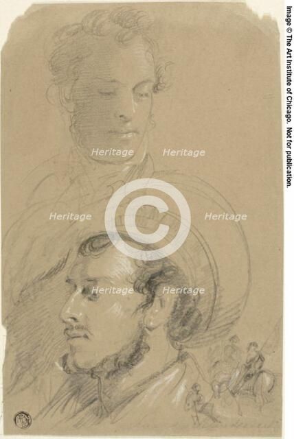 Portrait Sketches of Edwin Henry Landseer and Frederick Leighton, with Horsemen, n.d. Creator: Edwin Henry Landseer.