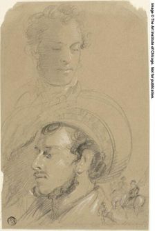 Portrait Sketches of Edwin Henry Landseer and Frederick Leighton, with Horsemen, n.d. Creator: Edwin Henry Landseer
