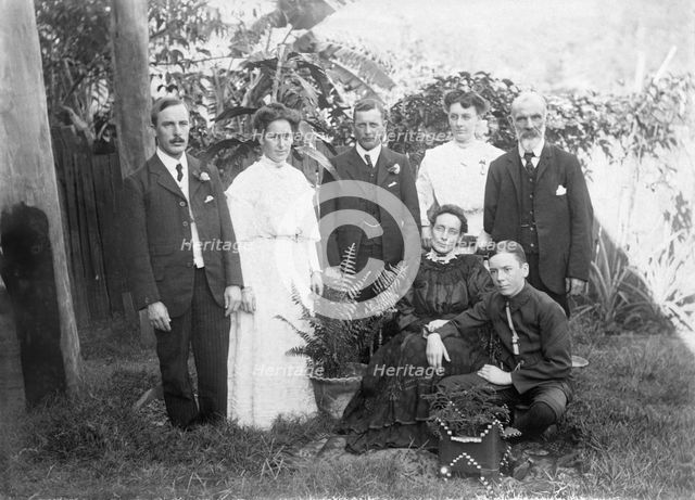 Portrait photograph of William Manderville Ellis L'Éstrange (left) and other family members, 1910. Creator: Robert Augustus Henry L'Estrange.