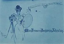 Portrait placecard for Frances Benjamin Johnston, one of 16 unique miniatures by Mills Thom..., 1896 Creator: Mills Thompson