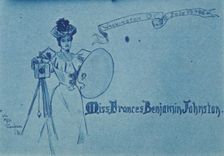 Portrait placecard for Frances Benjamin Johnston, one of 16 unique miniatures by Mills Thom..., 1896 Creator: Mills Thompson