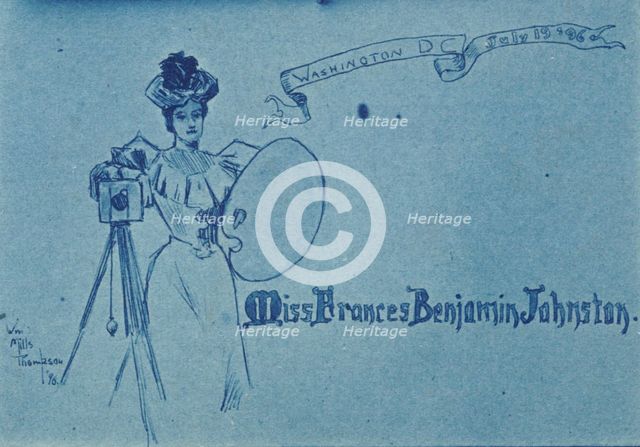 Portrait placecard for Frances Benjamin Johnston, one of 16 unique miniatures by Mills Thom..., 1896 Creator: Mills Thompson.