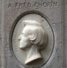 Portrait relief of Frédéric Chopin in the Père-Lachaise Cemetery, 1849