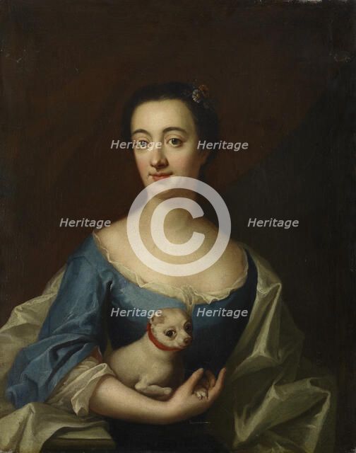 Portrait with a lady with lapdog, 1720-1781. Creator: Johan Henrik Scheffel.