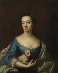 Portrait with a lady with lapdog, 1720-1781. Creator: Johan Henrik Scheffel