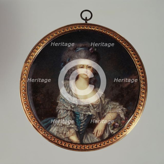 Portrait thought to be the Countess of Angiviller in a blue dress with lace, c1785. Creator: Jean Baptiste Joseph Le Tellier.