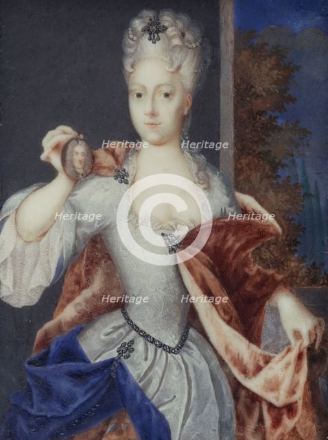 Portrait thought to be Amalia-Wilhelmine of Habsburg, holding a miniature of her husband..., c1699. Creator: Ecole Francaise.