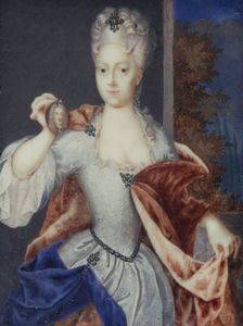 Portrait thought to be Amalia-Wilhelmine of Habsburg, holding a miniature of her husband..., c1699. Creator: Ecole Francaise