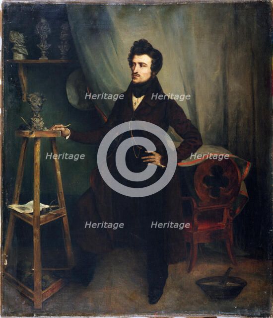 Portrait thought to be of the sculptor Michallon, known as the Younger, in his studio, c1835. Creator: Unknown.