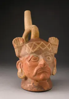 Portrait Vessel of a Ruler with Mustache and Feathered Headdress, 100 B.C./A.D. 500. Creator: Unknown
