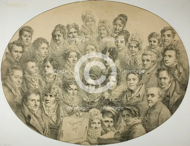Portraits of 31 people in an Oval, 1817. Creator: Pierre-Roch Vigneron.