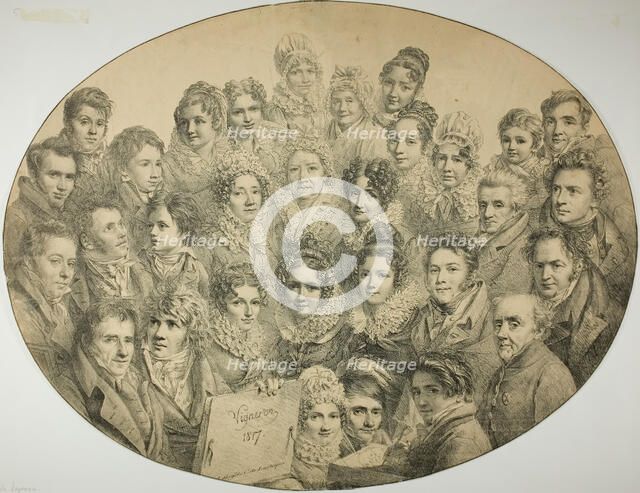 Portraits of 31 people in an Oval, 1817. Creator: Pierre-Roch Vigneron.