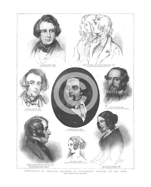 Portraits of Charles Dickens at different periods in his life, 1862. Artist: Unknown.