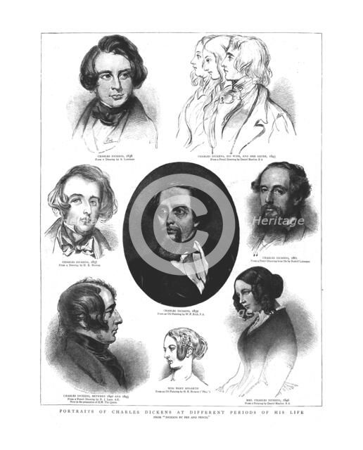 Portraits of Charles Dickens at different periods in his life, 1862. Artist: Unknown.