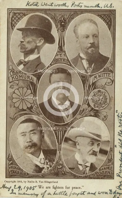 Portraits of envoys at the Portsmouth Peace Conference, Baron Komura and Kogoro..., c1905. Creator: Edmund Noble.