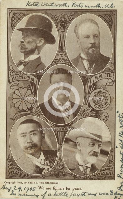 Portraits of envoys at the Portsmouth Peace Conference, Baron Komura and Kogoro..., c1905. Creator: Edmund Noble.
