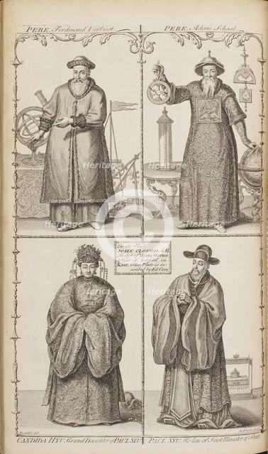 Portraits of Ferdinand Verbiest, Adam Schall, Candida Xu and Xu Guangqi (From A description of the e Artist: Du Halde, Jean-Baptiste (1674-1743)
