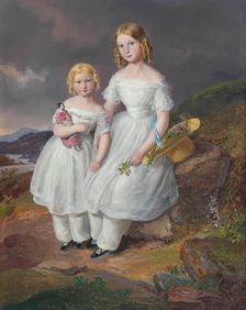 Portraits of Franziska Comtesse Kolowrat-Krakowsky (1835?1904) und Seraphine Comtesse..., 1841. Creator: Mánes, Josef (1820-1871)