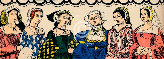 Portraits of Henry VIII's six wives from 1509, (1932). Creator: Rosalind Thornycroft.
