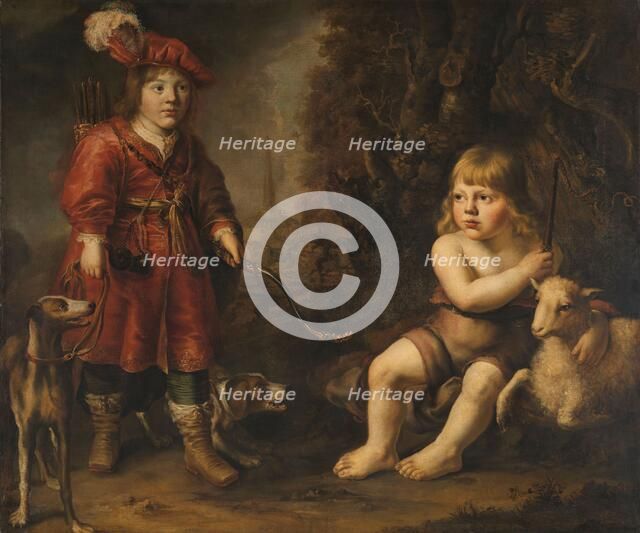 Portraits of two Boys in a Landscape, one dressed as a Hunter, the other St as John the Baptist, 164 Creator: Douwe Juwes de Dowe.