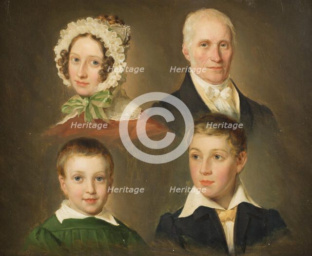 Portraits of the artist's father, wife, son and foster son, 1830s. Creator: Emil Baerentzen.